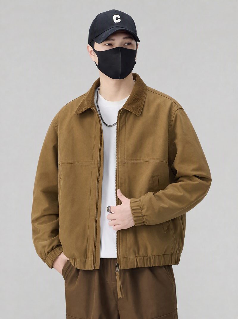 驼黄 DM-9629 外套 AI 模特正面展示
